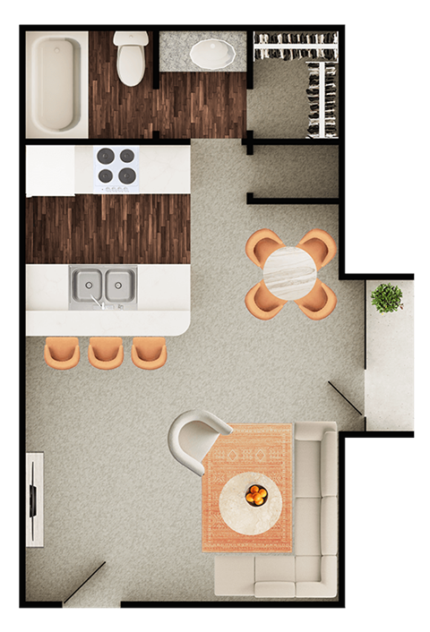 Floor plan for studio, 1 bath, 401 sqft